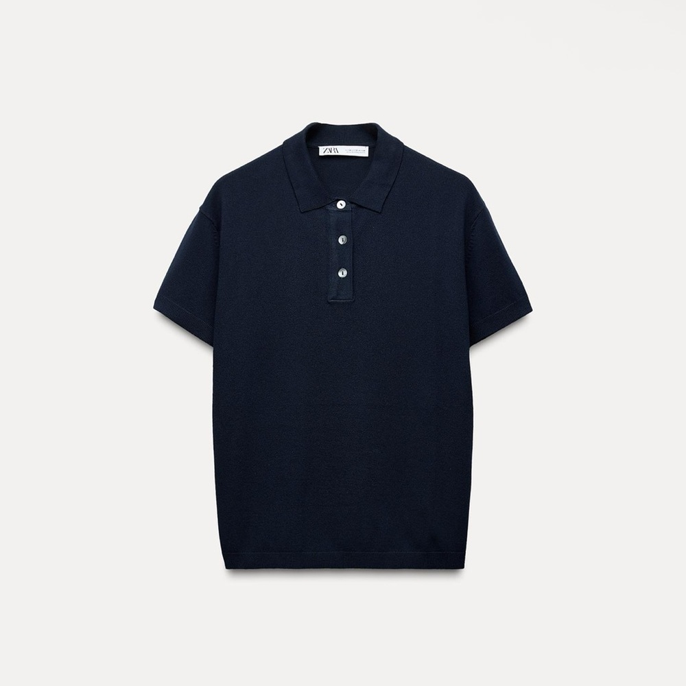 PLAIN KNIT BASIC POLO TOP NAVY BLUE